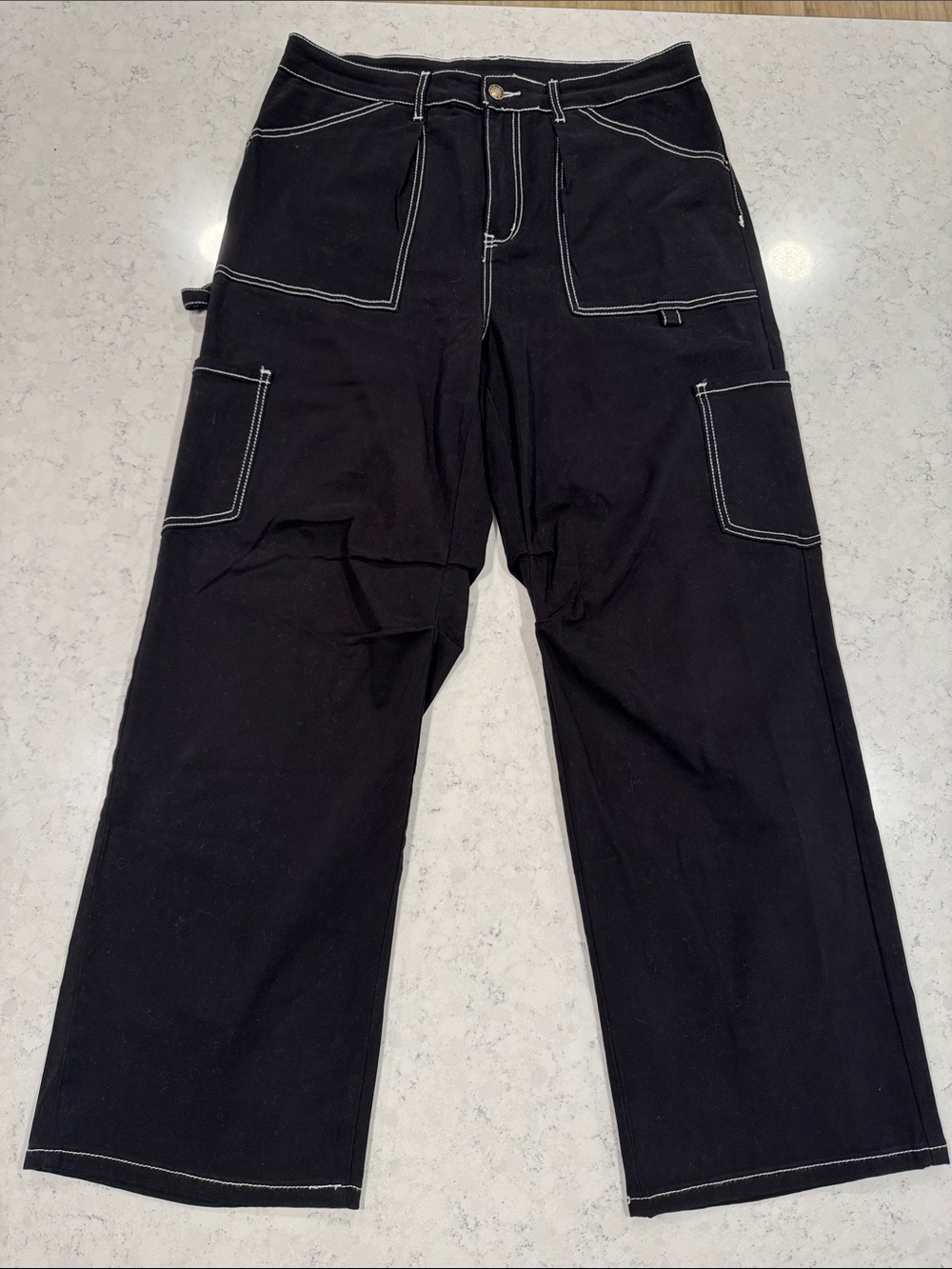 NWT DOKOTOO Sz 14 Carpenter Utility Cargo Jeans High Waist White Stitch Stretch - Picture 4 of 15